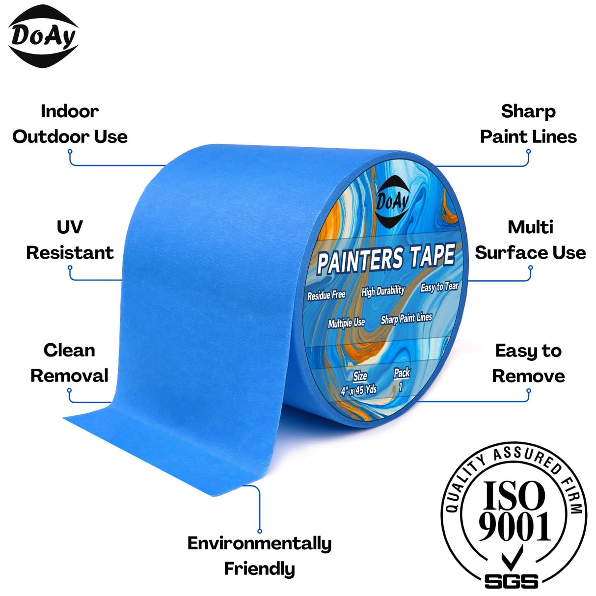 DOAY Blue Painters Tape 4 Inches x 45 Yards - 3D Printing Tape - Multi Surface Use - Single Roll DOAY
