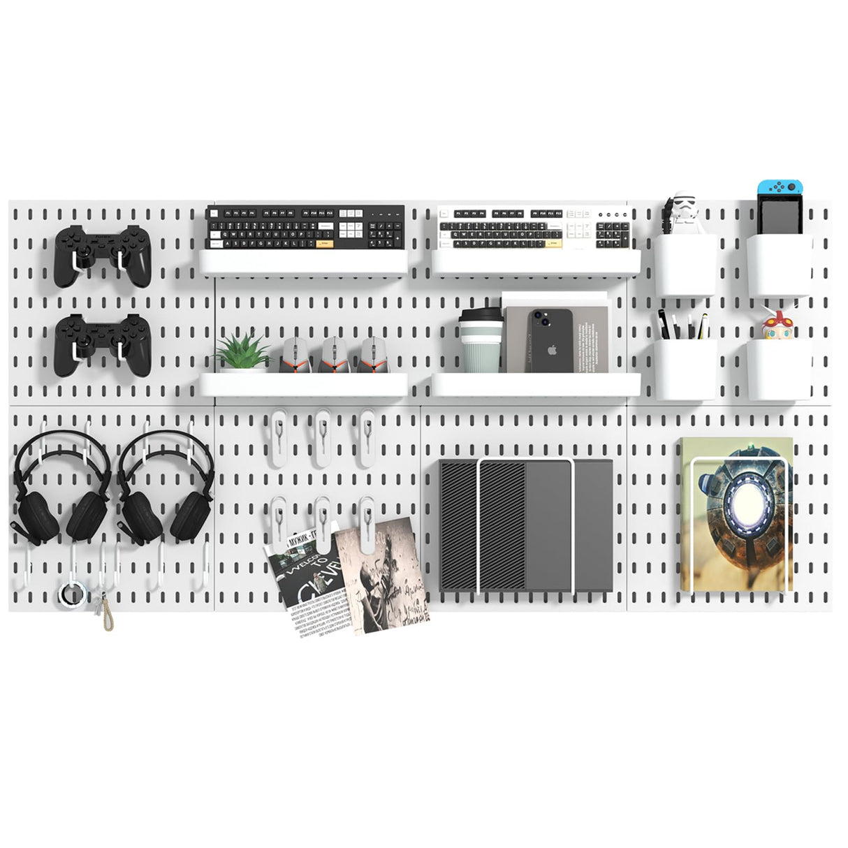 VEOFEMLEA Pegboard Combination Kit, 8 Peg Boards and 30 Accessories Modular Hanging Black Pegboard for Walls, Office Wall Organizer, Keys Holder on Wall, Nursery Storage, 44"x22" Black VEOFEMLEA