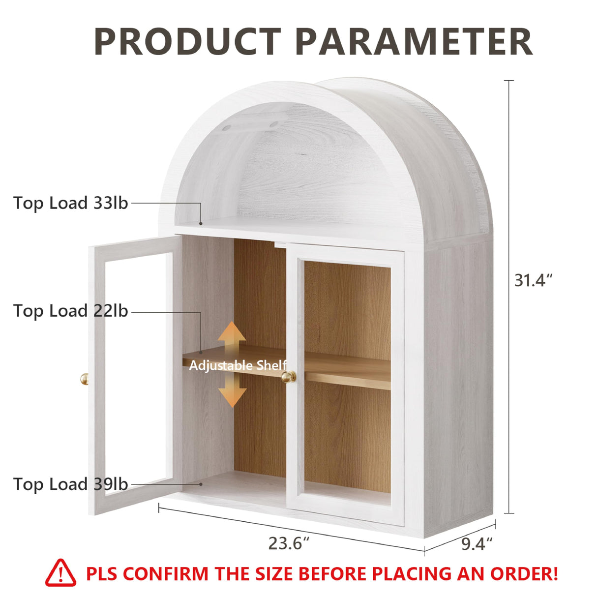Furnaza Arched Wall Mounted Medicine Cabinets with Tempered Glass Doors,Bathroom Cabinet with Adjustable Shelf for Kitchen,Living Room Furnaza