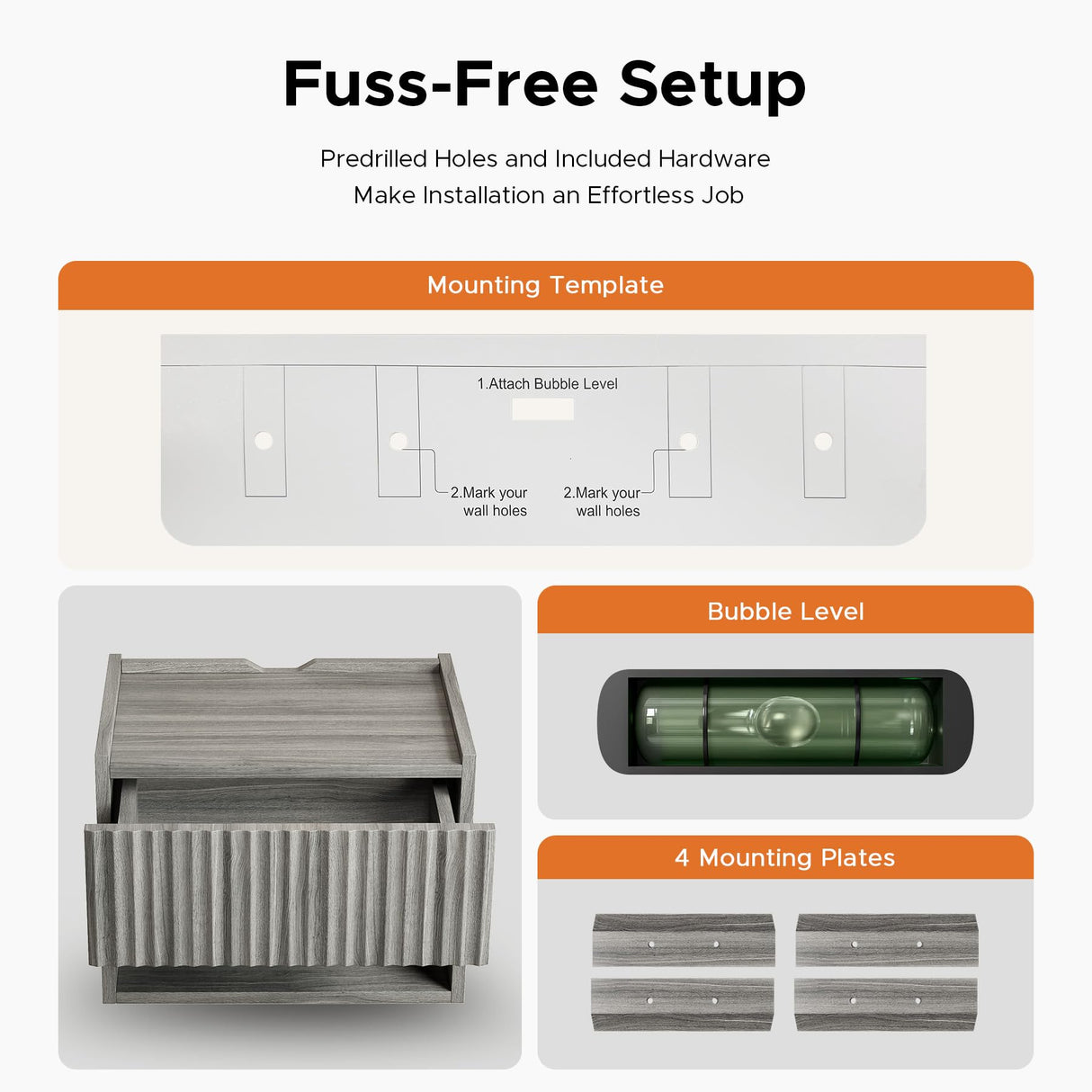 Lazzanto Floating Nightstand Bedroom Bedside Table - Floating Night Stand Set of 2 with Storage Drawer, Wood Morden Wall Mounted Bedside Tables for Dorm Hallway Entryway Lazzanto