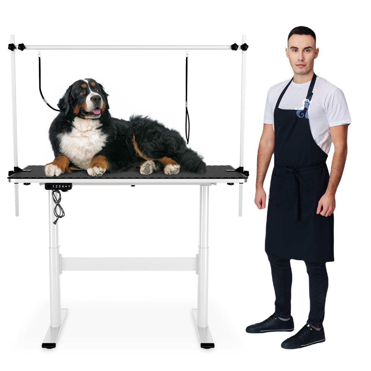 Garveelife Electric Dog Grooming Table, 46" Heavy Duty Pet Grooming Table w/Table Top & Overhead Arm Height Stepless Adjustable GarveeLife