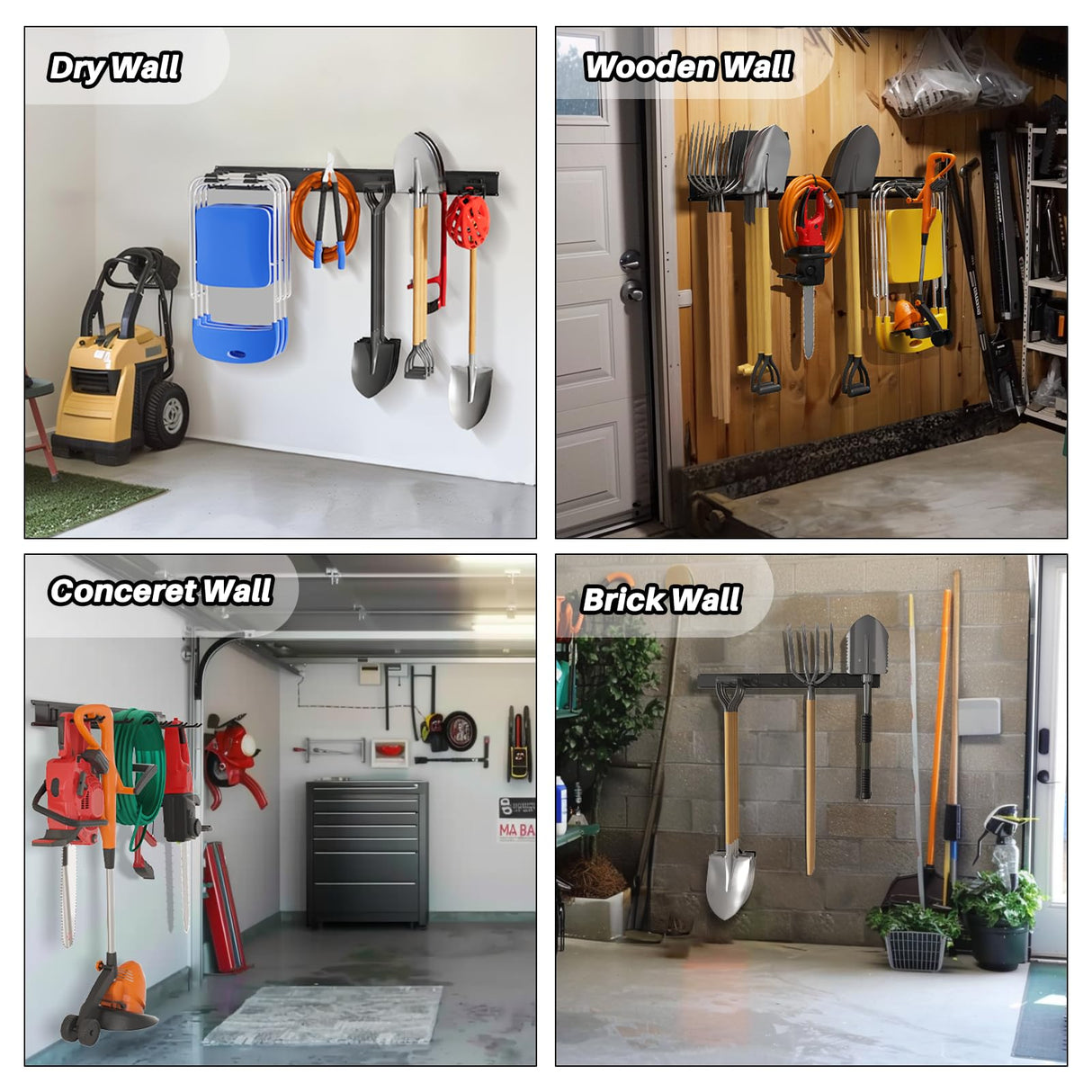 Garage Garden Tool Organizer Wall Mount, Heavy Duty Garage Tool Storage Rack 48 Inches, Max Load 330lb - Shovel, Rake, Folding Chair, Weed Eater Storage Wallavant