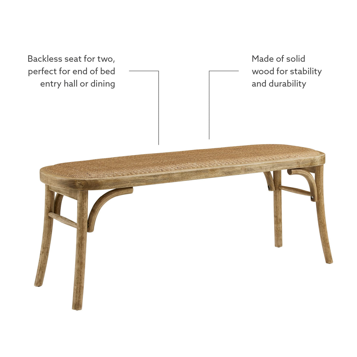 Linon Hank Natural Bentwood Bench with Natural Woven Rattan Seat Linon