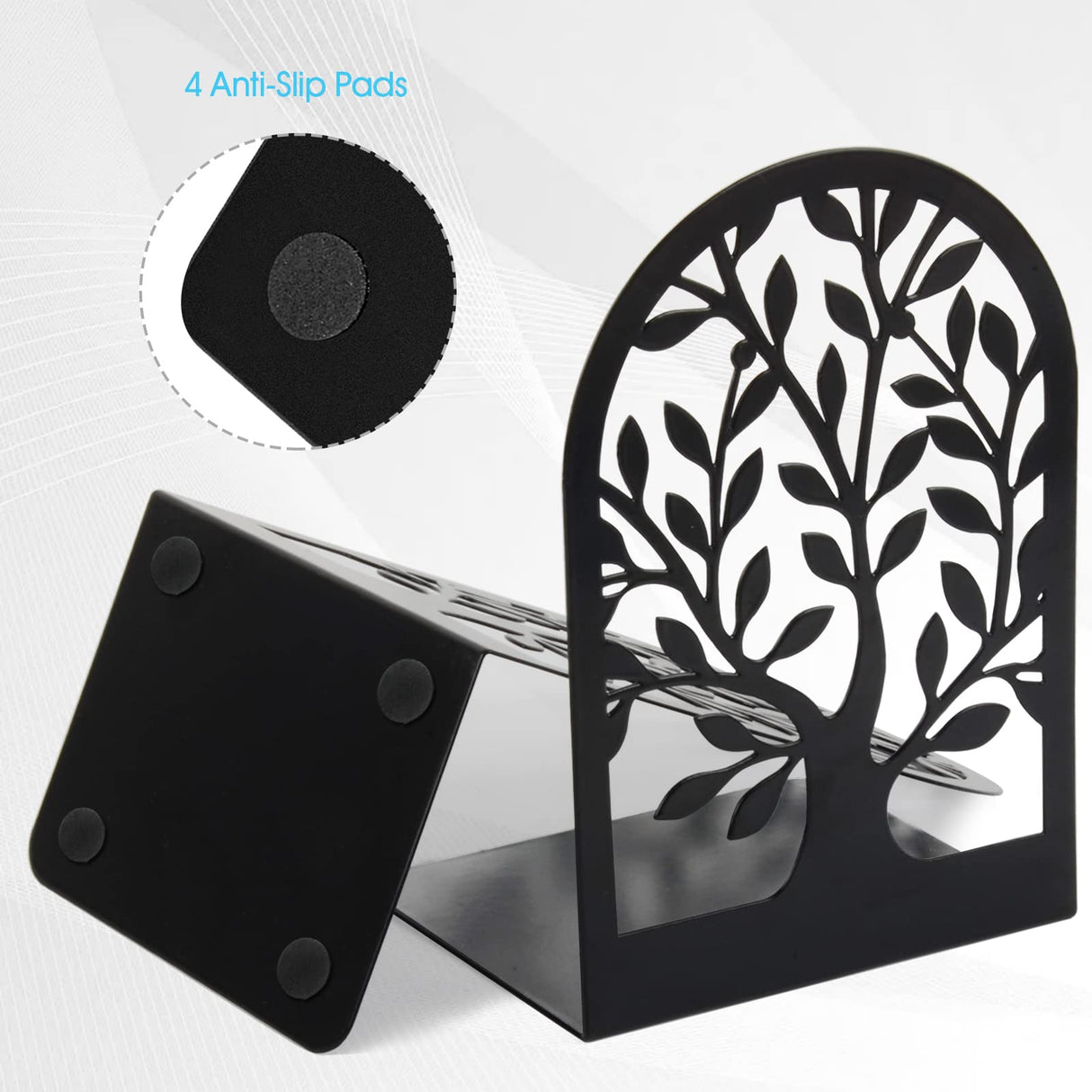 HappyHapi Book Ends, Metal Bookends for Shelves Decorative, Tree Stopper for Heavy Books, Black Ends to Hold Books for Home Office, 6.5 X 4.7 X 3.5 Inch(3 Pairs/6 Pcs, Large) HappyHapi