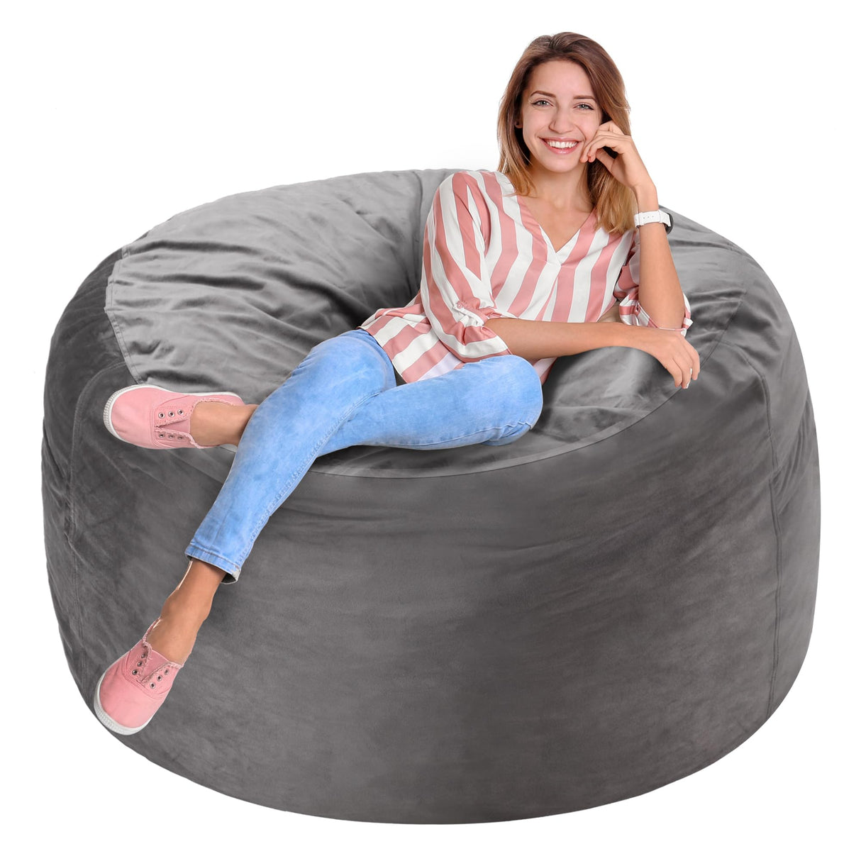 Homguava 3FT Bean Bag Chair: 3' Bean Bags with Memory Foam Filled, Large Beanbag Chairs Soft Sofa with Dutch Velvet Cover-Grey Homguava