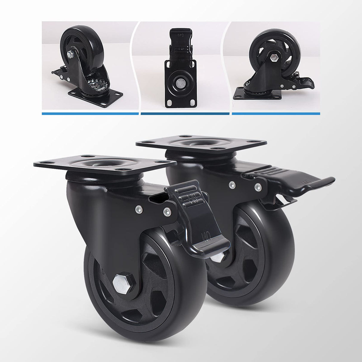 4 Inch Caster Wheels 2000lbs,Casters Set of 4,Heavy Duty Plate Casters with Double Ball Bearings,YAEMIKY Premium Polyurethane Swivel Caster Wheels for Cart,Furniture,Workbench(16pcs Screws Included) YAEMIKY
