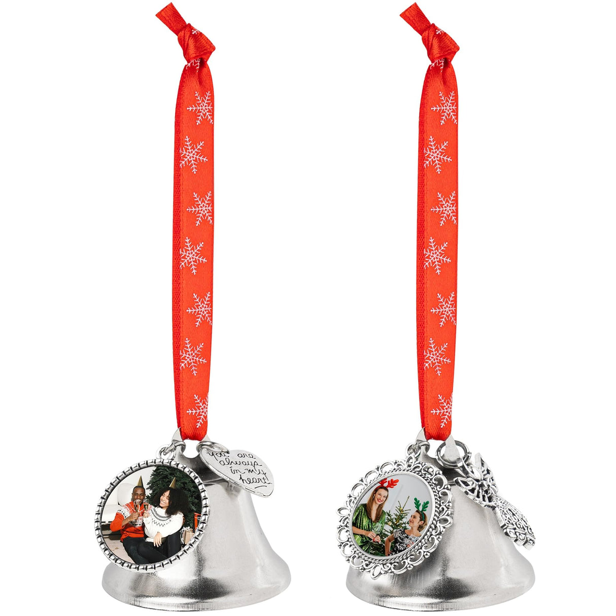 Framendino, 2 Pack Sublimation Bells Christmas with Angel Wings Ornaments for Christmas Tree Decoration 2 Sizes Framendino