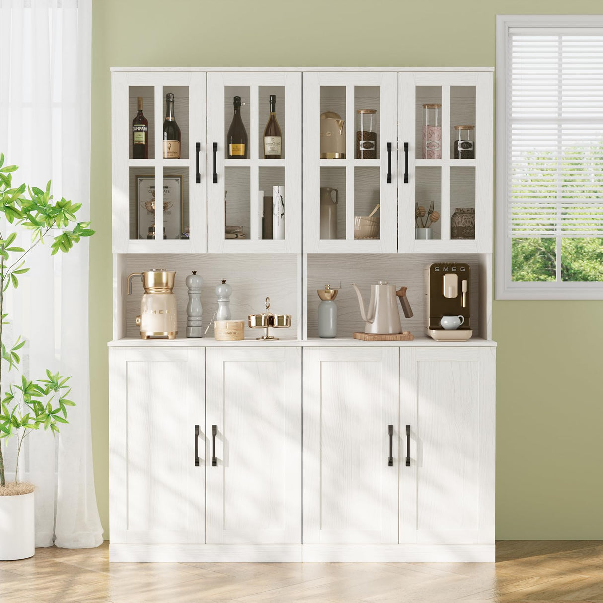 VOWNER 95" TV Stand for TVs up to 75", 4-Piece TV Hutch with Cabinets, Entertainment Center with Bookshelves, Modular TV Console for Living Room, 2A+2F (White) VOWNER