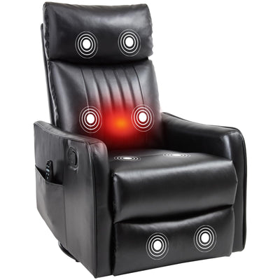 PELUMY Recliner Chair Swivel Rocking with Heat Massage - 360° Manual Recliner, 8-Point Vibrating & Lumbar Heat, Easy Assembly Chair for Living Room (Breathable Leather, Black)