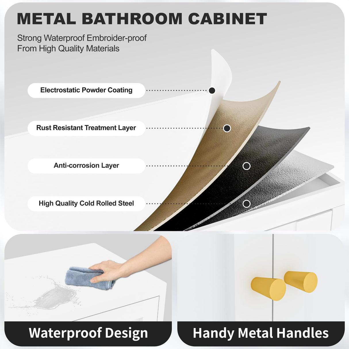 YAUWOH Metal Bathroom Storage Cabinet, Metal Storage Cabinet with 2 Adjustable Shelves & 2 Doors,Freestanding Sideboard Cabinet for Small Spaces, Living Room, Home Office, Dining Room,White YAUWOH