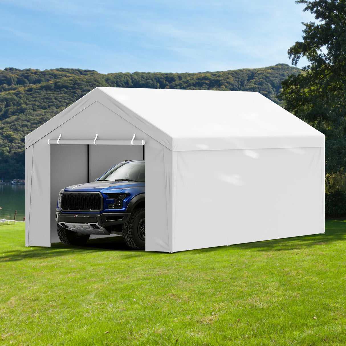 VEVOR Carport Replacement Canopy Top Cover + Sidewall 10 x 20 ft, Garage Tent Shelter Tarp Heavy-Duty Waterproof & UV Protected, Easy Installation with Ball Bungees,White (Frame Not Included) VEVOR