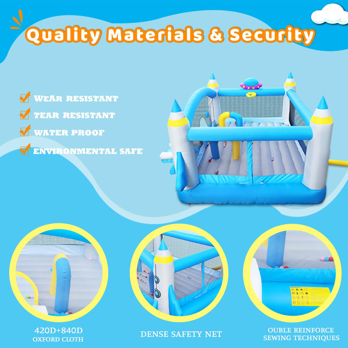 Large Bounce House for Big Kids, 16.5ft x 15ft Inflatable Bouncy Houses with Slide, Bouncy Area, Obstacle Arch, Basketball Hoop & Dart Game, Blue Bouncer Jump House Holds 6 Kids Aged 3-10, 650W Blower Ytonisld