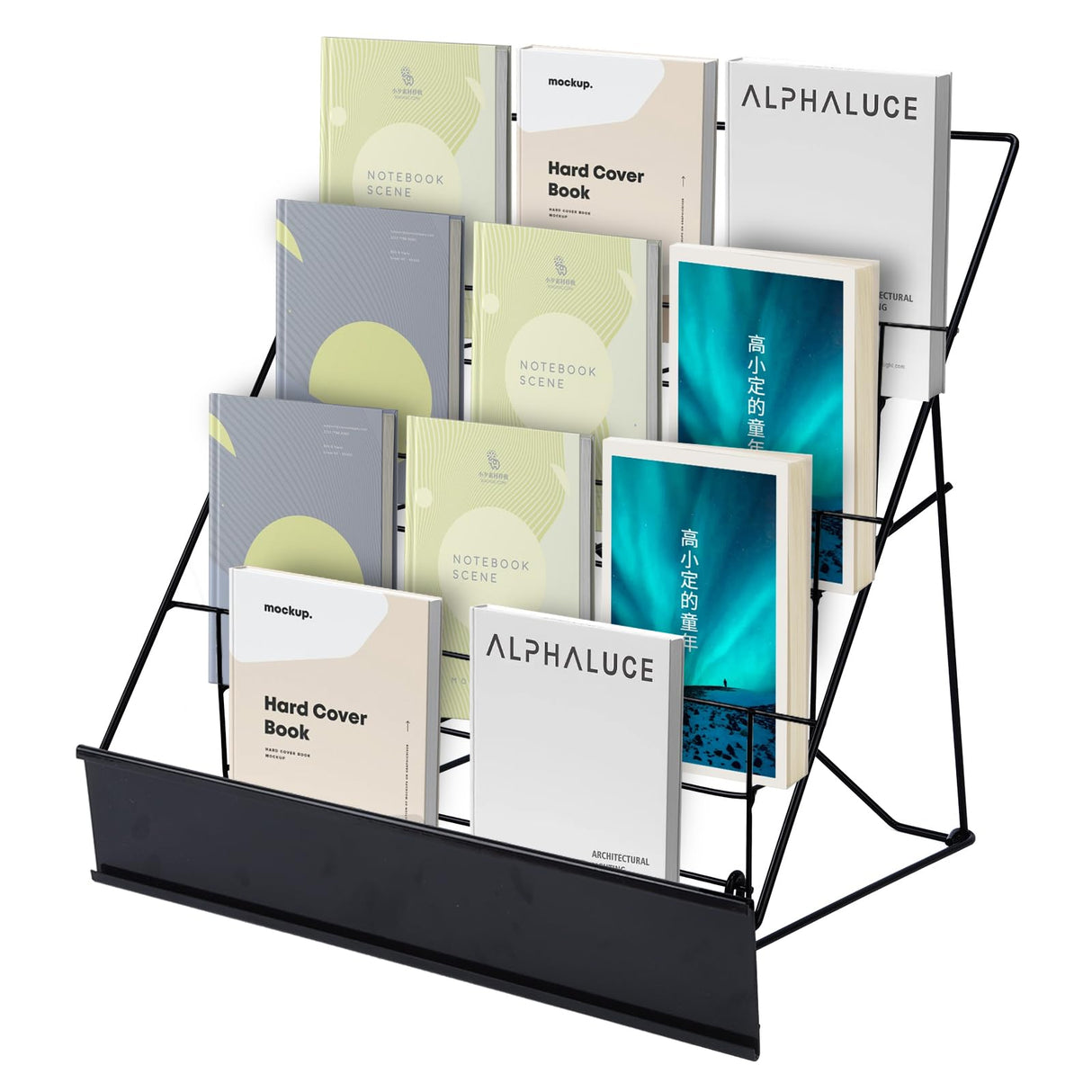 Book Signing Rack, Book Display Rack, Tabletop Magazine Display Racks, 4 Tiered Tabletop Cd Display, Comic Book Magazine Rack for Library Classroom Picture Literature Brochure 16.14" x 17.95" x 17.24" AshKiz