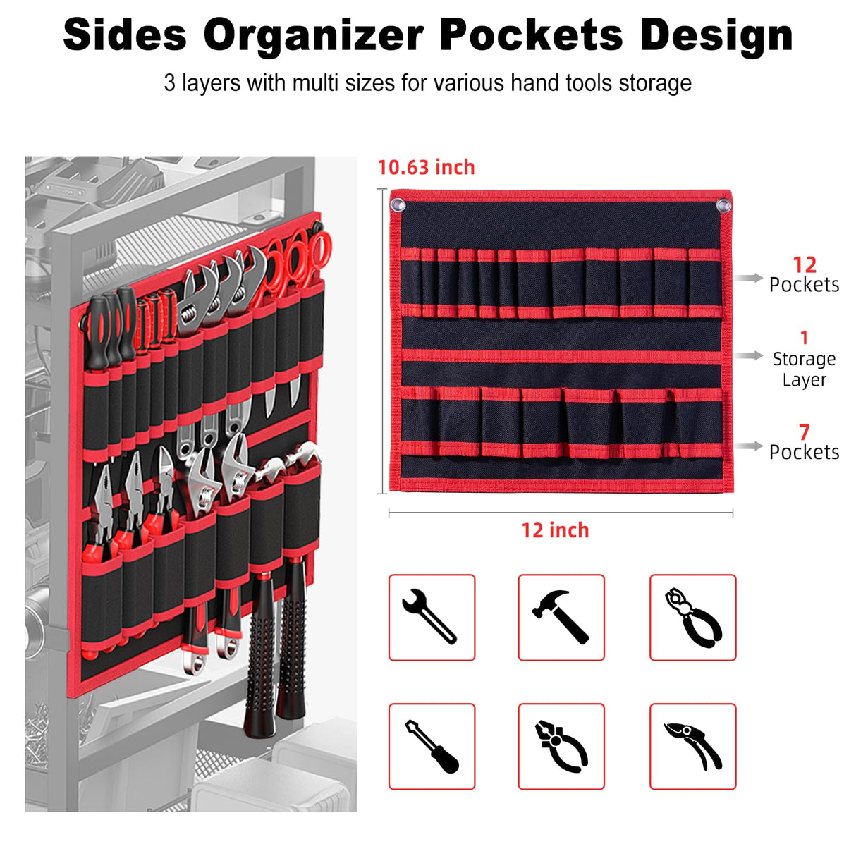 JUNNUJ Garage Large Power Tool Organizer Cart with 20A Power Strip, Heavy Duty Drill and Tools Battery Holder Storage Rack with Charing Station, Floor Standing Rolling Tool Cart Shelf on Wheels JUNNUJ