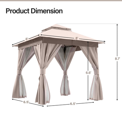 LAUSAINT HOME Outdoor Patio Gazebo 8'x8' with Expansion Bolts, Heavy Duty Gazebos Shelter Party Tent with Double Roofs, Mosquito Nettings and Privacy Screens for Backyard, Garden, Lawn, Khaki