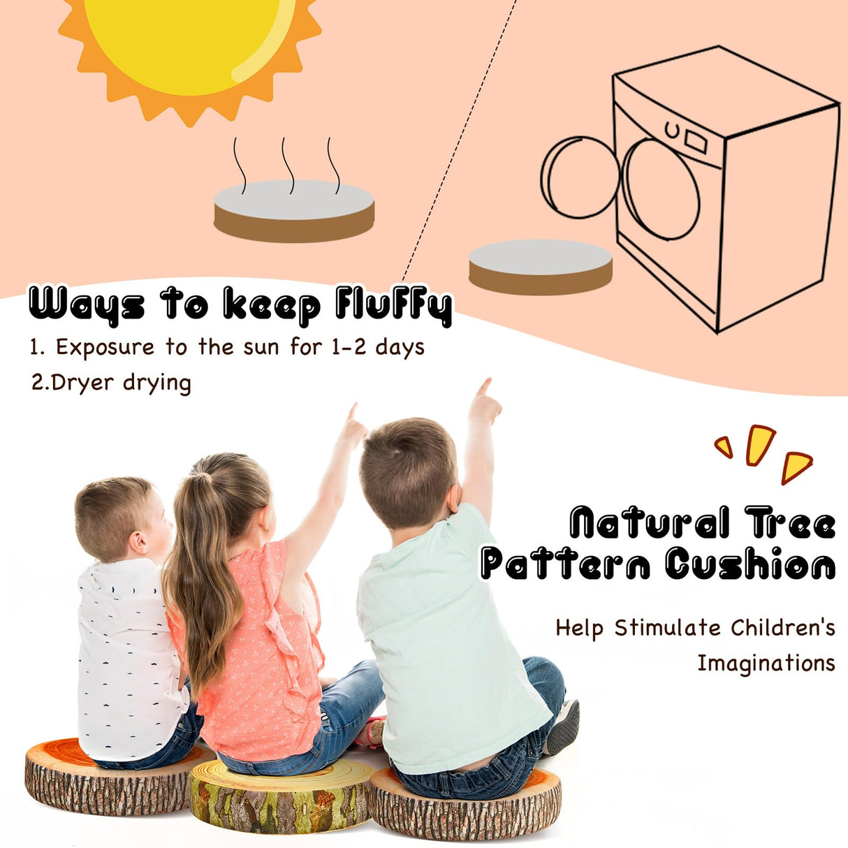 8 Pcs Flexible Seating Floor Sitting Cushion for Classroom Soft Tree Stump Stool Set 3D Digital Print Soft Round Throw Pillow Decorative Wood Slice Floor Cushion for Classroom Kids Couch Chair Home Juexica