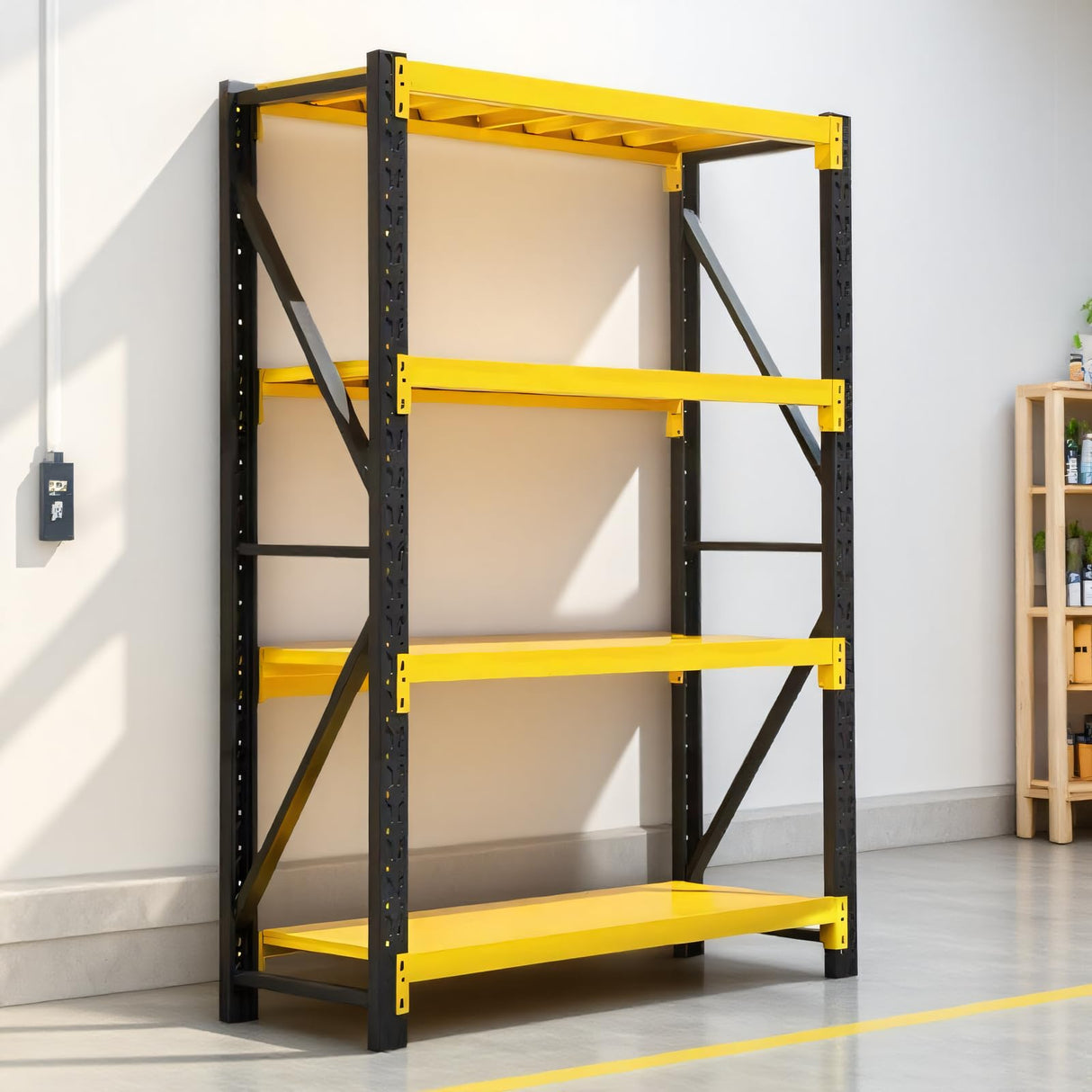 78.74,Storage Shelves 3000lbs Garage Metal Shelving Heavy Duty Garage Shelves Adjustable Storage Shelves for Industrial, Factory,41" W X 19.6" D X 78.74" H (Yellow and Black, W41.3*D19.7*H78.7) Generic