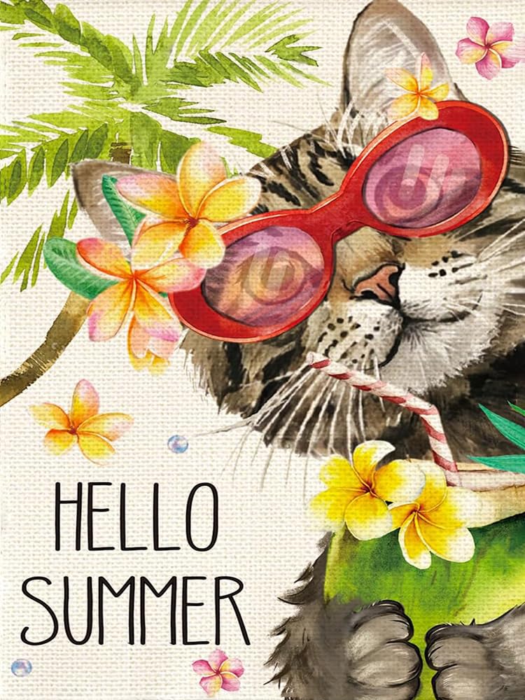 EIBEILI Cat Diamond Art Kits for Adults,5D Summer Diamond Painting Kits for Beginners,DIY Round Full Drill Painting with Gem Art Craft Kits for Home Wall Decor 12x16inch EIBEILI