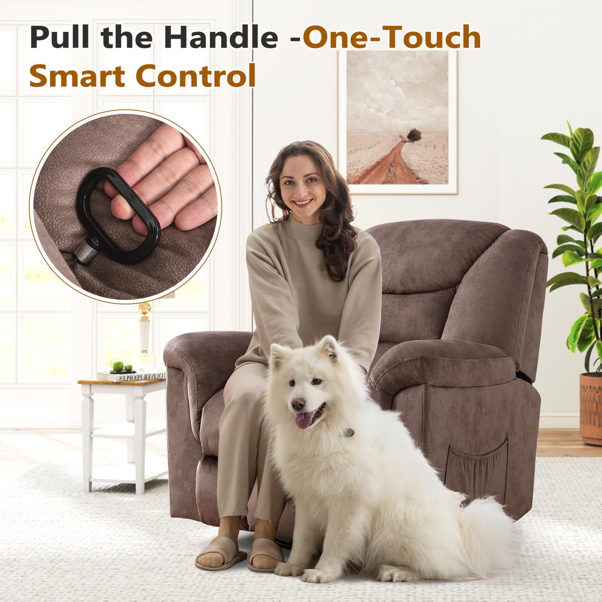 ANJ Rocker Recliner Chair Oversized Manual 360° Swivel Recliners Comfy Glider Rocking Chairs for Big Man Extra Wide Overstuffed Reclining Chair for Living Room, Camel ANJ