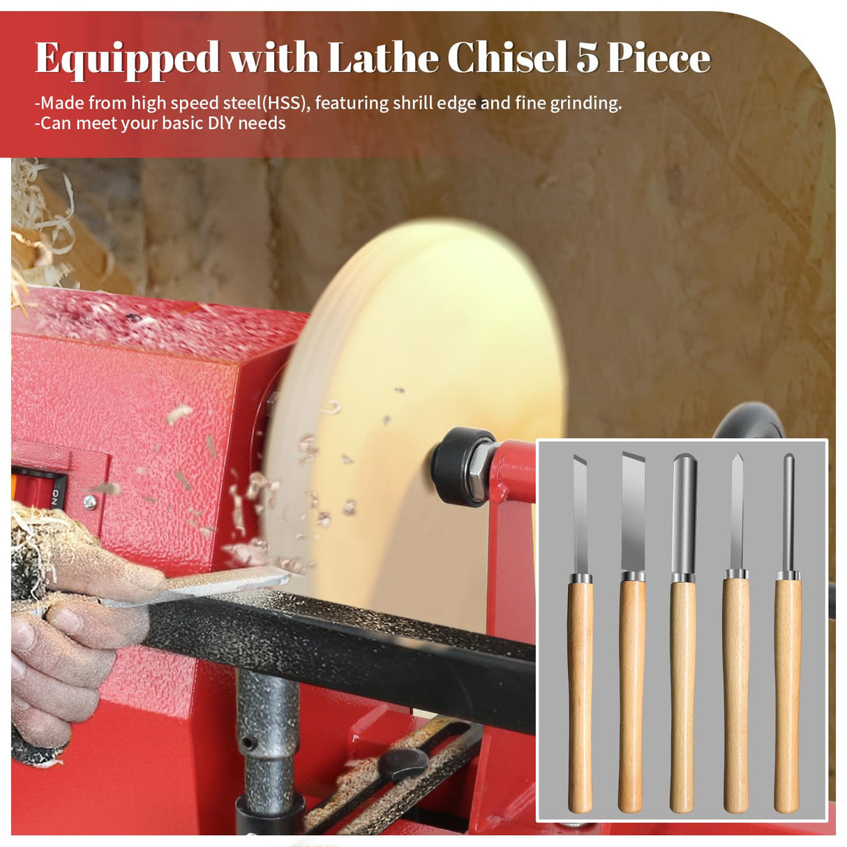 HAowosi Upgraded Wood Lathe 14" x 40", Power Wood Turning Lathe Adjustable 4 Speed 810/1180/1700/2480RPM, Benchtop Mini Wood Lathe with 5 Chisels for Woodworking HAowosi