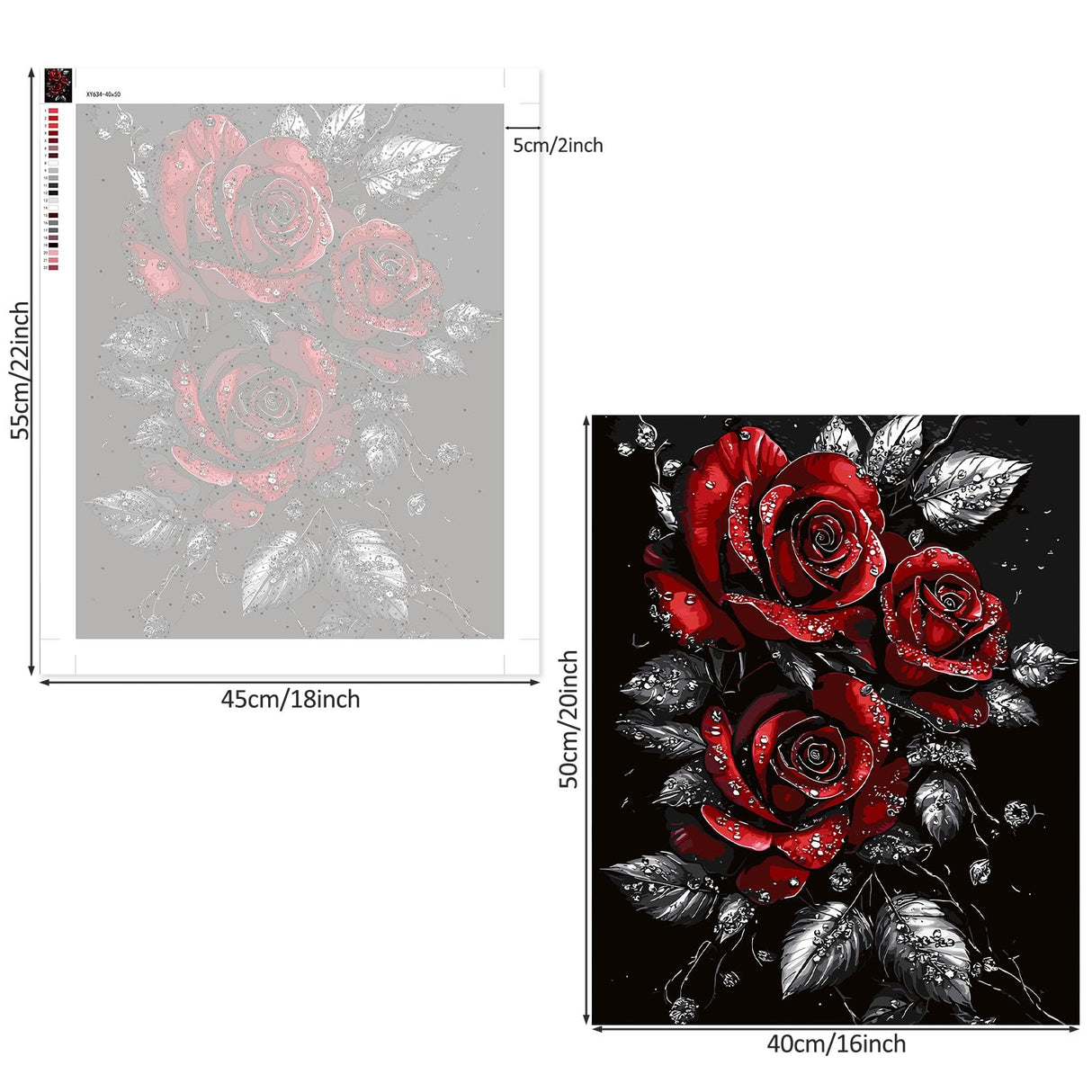 Lxmsja Red Roses Paint by Numbers Kit for Adults, Silver Leaves Acrylic Paint by Numbers for Adults Beginner, DIY Craft Supplies Oil Painting Kits for Home Wall Decor 16x20 inch (No Frame) Lxmsja