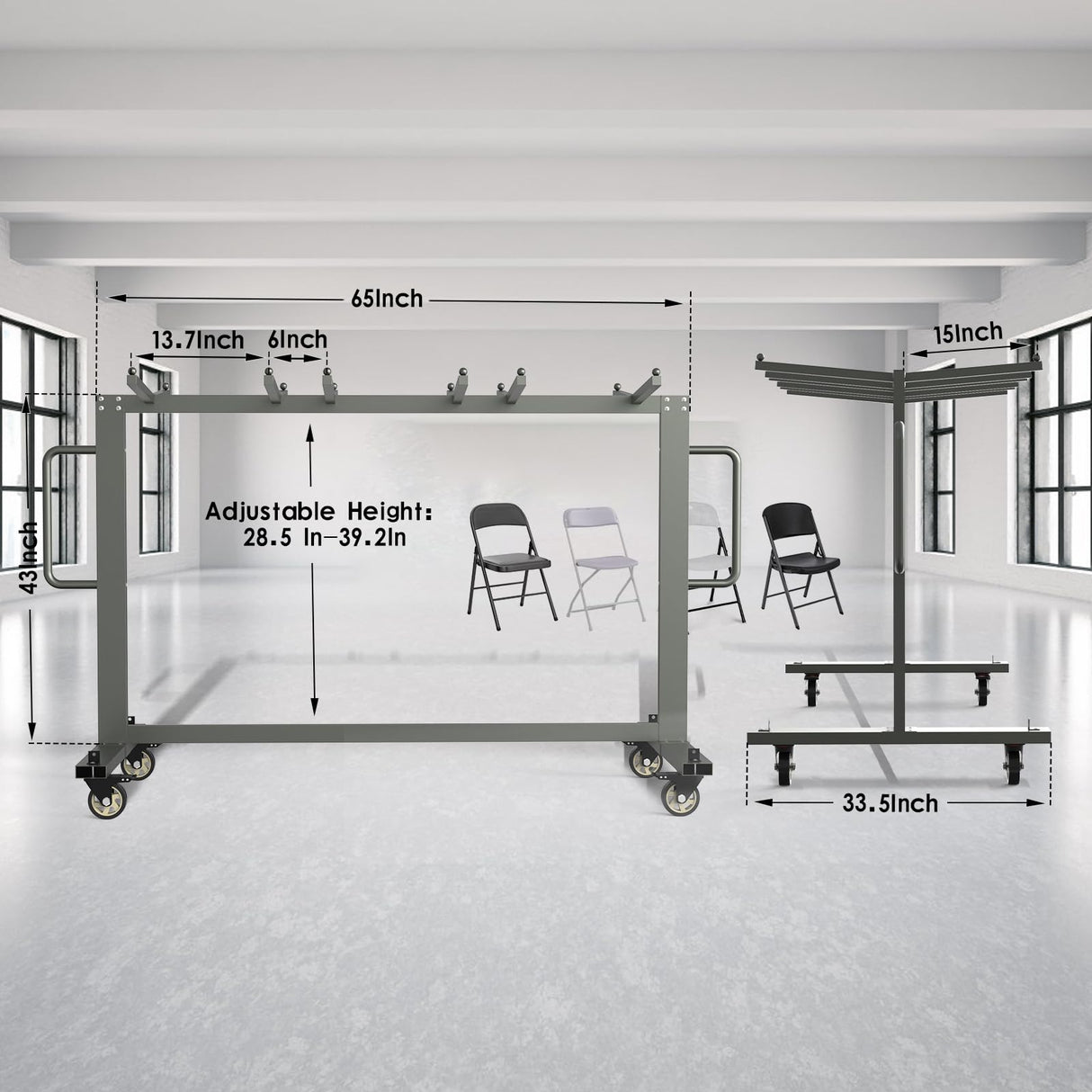 Grey Folding Chair and Table Cart, 400LBS Weight Capacity Folding Chair Dolly with 4In Swivel Wheels Make Storing and Transporting Chairs Easy Chair Storage Rack with Straps and Cover to Space Saving Qinqi