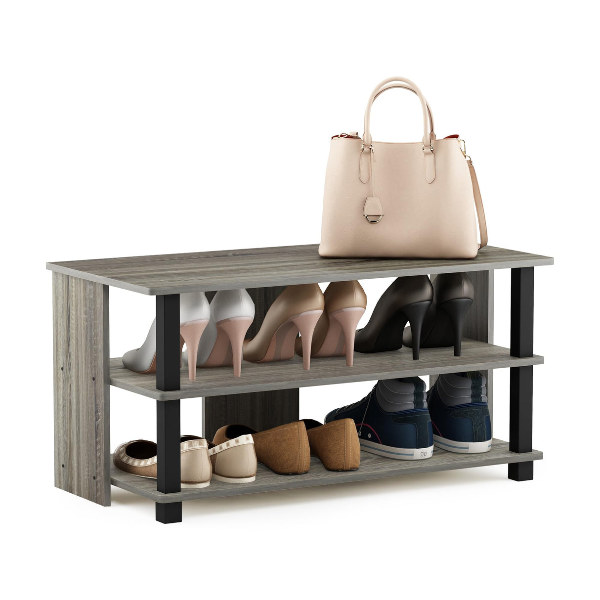 Furinno Sully 3-Tier Stand for TV up to 40, French Oak Grey/Black Furinno