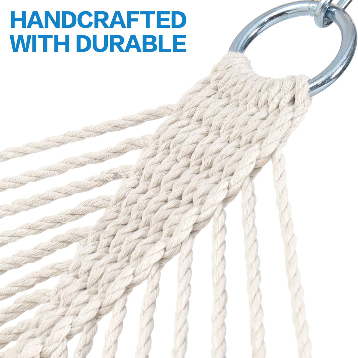 PNAEUT Double Hammocks for Outside, 13ft Traditional Rope Hammock for 2 Person with Hardwood Spreader Bar and Carrying Bag, 475 lbs Capacity (Beige) PNAEUT