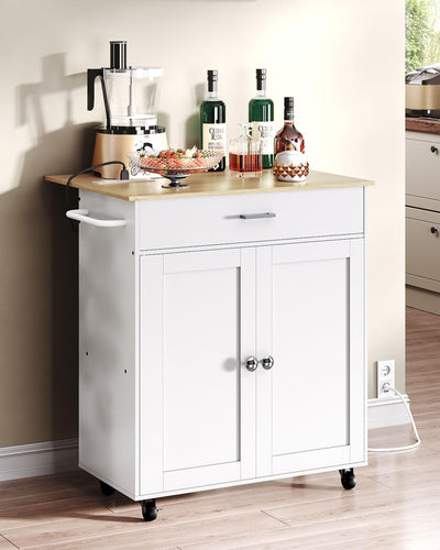 CHOEZON Kitchen Island Cart with Storage, Kitchen Island Table with Charging Station, Kitchen Island on Wheels, Kitchen Table with Cabinet, Expandable Tabletop, White and Natural MZD01UWNN1