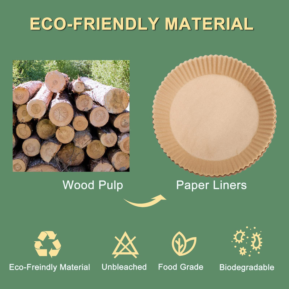 Air Fryer Paper Liner, Unbleached & Biodegradable Material, Disposable Non-stick Parchment Paper for Frying, Baking, Roasting & Grilling (100Pcs-6.3") JolyWell