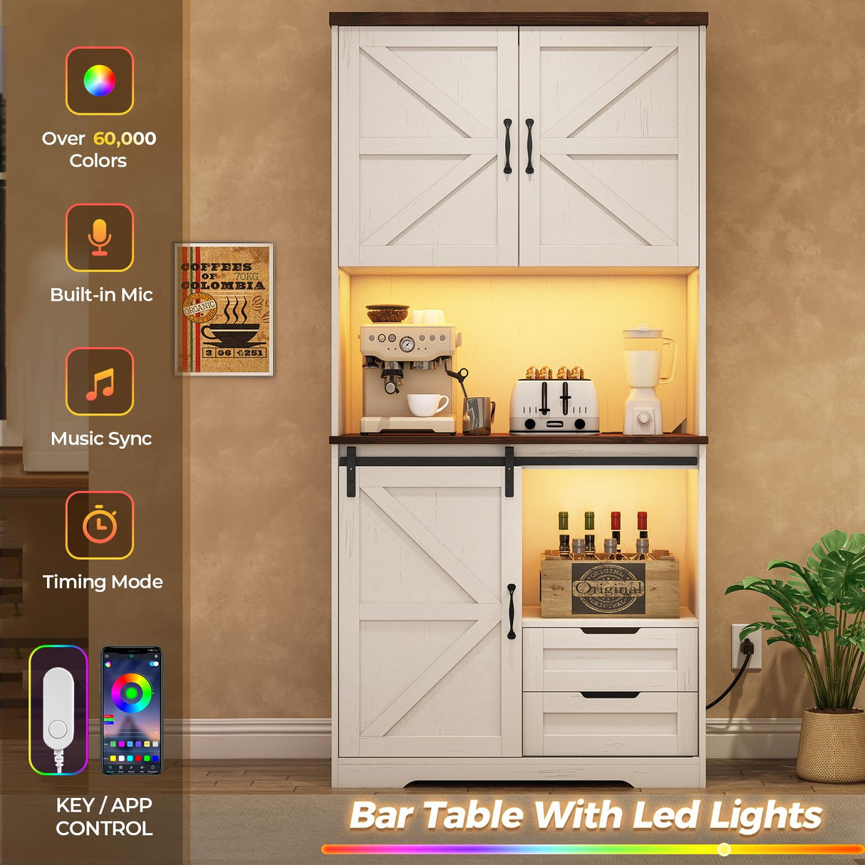 UPOSOJA Farmhouse Kitchen Pantry Storage Cabinet with Drawers & Shelves, Freestanding Hutch and Adjustable Shelves, Versatile Storage for Kitchen, Dining Room, Living Room (Old White) UPOSOJA