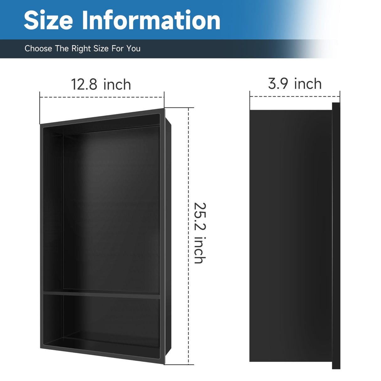Greenspring 12" X 25" Stainless Steel Shower Niche Insert Tile Ready, Niche for Shower Wall, 2-Tier Recessed Shelves No Tile Needed for Bathroom Storage, Matte Black Greenspring