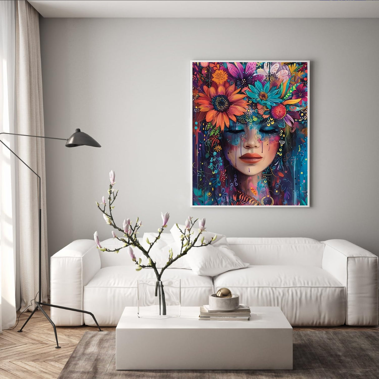 Beautiful Woman Diamond Art Kits for Adults, Flower Diamond Painting Kits, Dimond Art Paintings Kit, 5D Diamond Dot, Small Gem Painting Kit, Crystal Art Beginner, Home Wall Decor Gifts (12x16inch) Rekxtmo