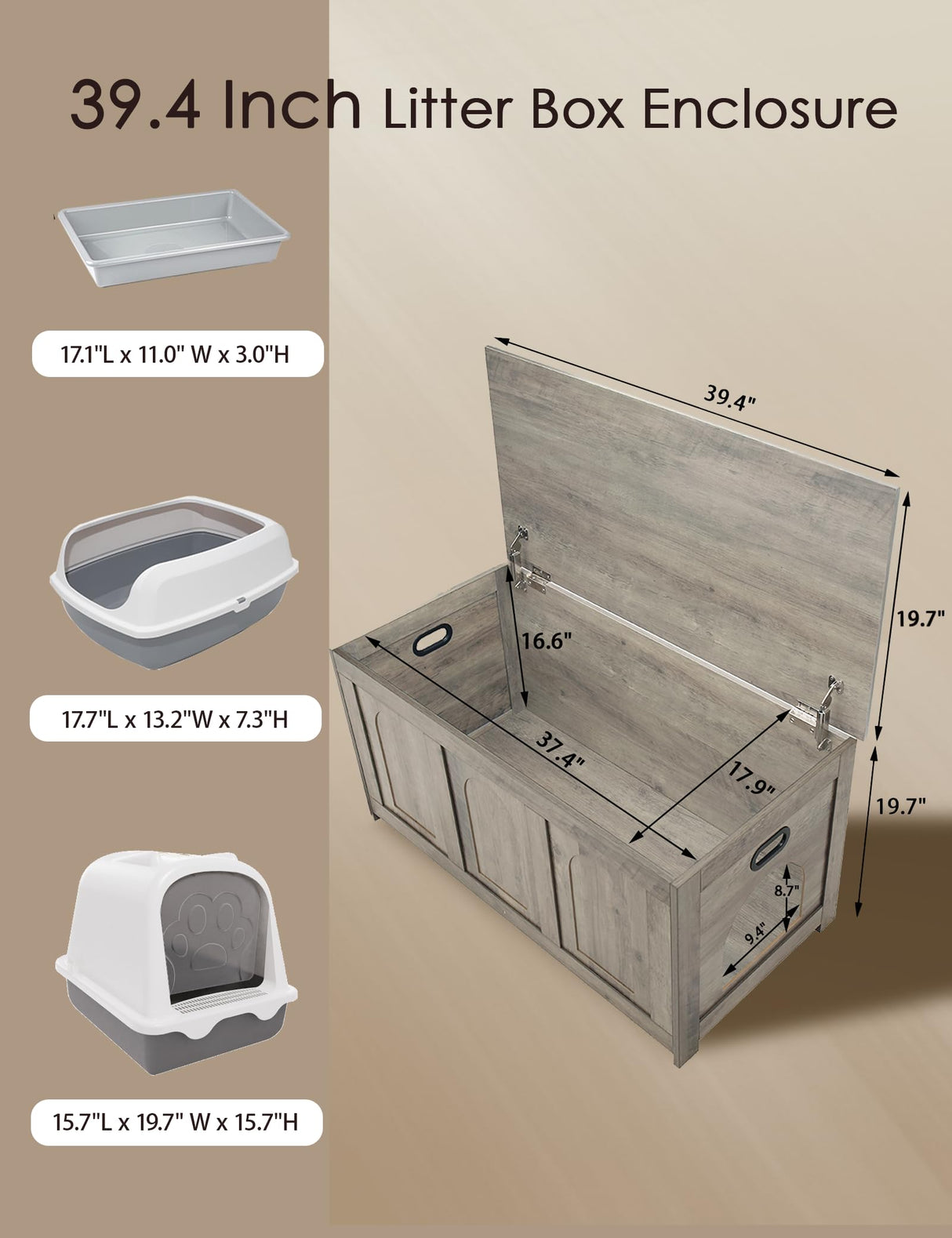 DINZI LVJ Cat Litter Box Enclosure, Flip Top Litter Box Furniture, Farmhouse Hidden Cat Washroom, Wooden Pet House, End Side Table, 39.4" L x 19.7" W x 19.7" H, Sturdy and Easy to Assemble, Gray Wash DINZI LVJ
