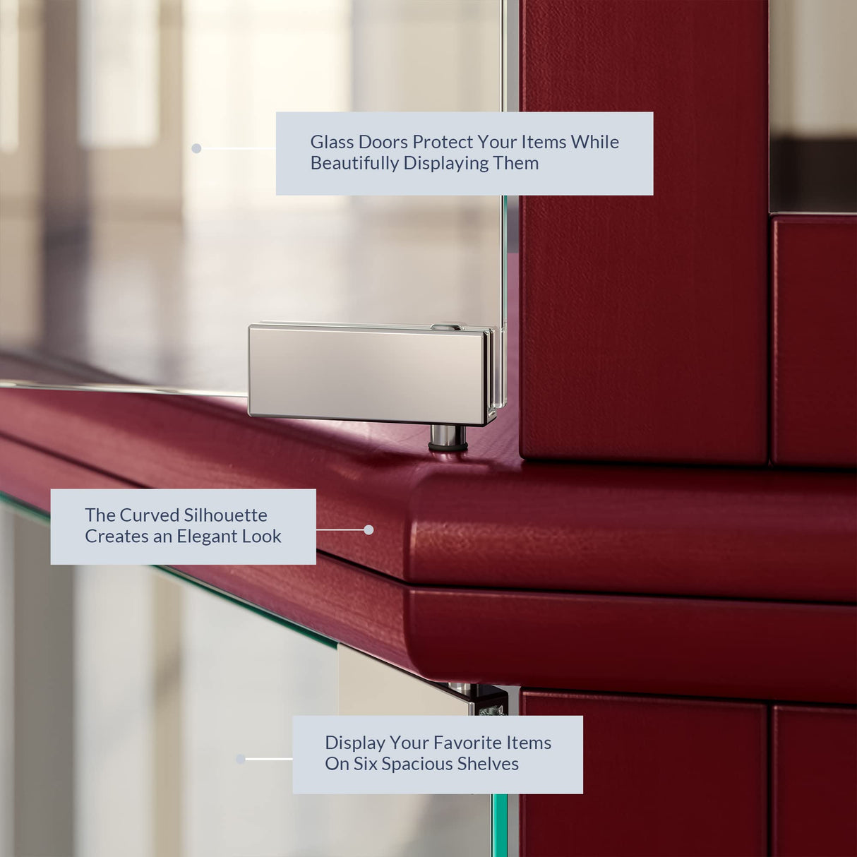 BELLEZE Lighted Corner Display Curio Cabinet Wooden Curved Shelving Unit with Tempered Glass Door, Bar and Liquor Storage Area with 6 Shelves - BELLEZE