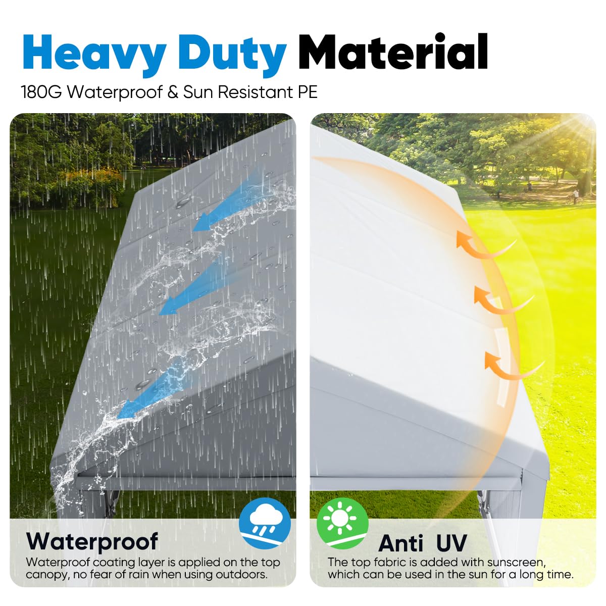 Quictent 13’x20’ Heavy Duty Carport Car Canopy Galvanized Car Boat Shelter with Removable Sidewalls, Reinforced Top Poles and Ground Bar-Grey Quictent