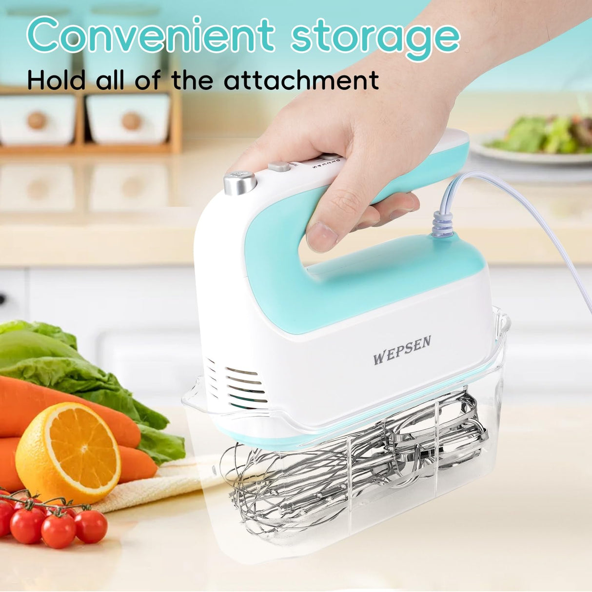 Hand Mixer Electric Handheld, 5-Speed Handheld Mixer, 380W Electric Mixer with Stainless Steel Whisk Beater Attachments, Snap-On Storage Case, Measuring Cups, Kitchen Cake Mixers for Baking Supplies WEPSEN