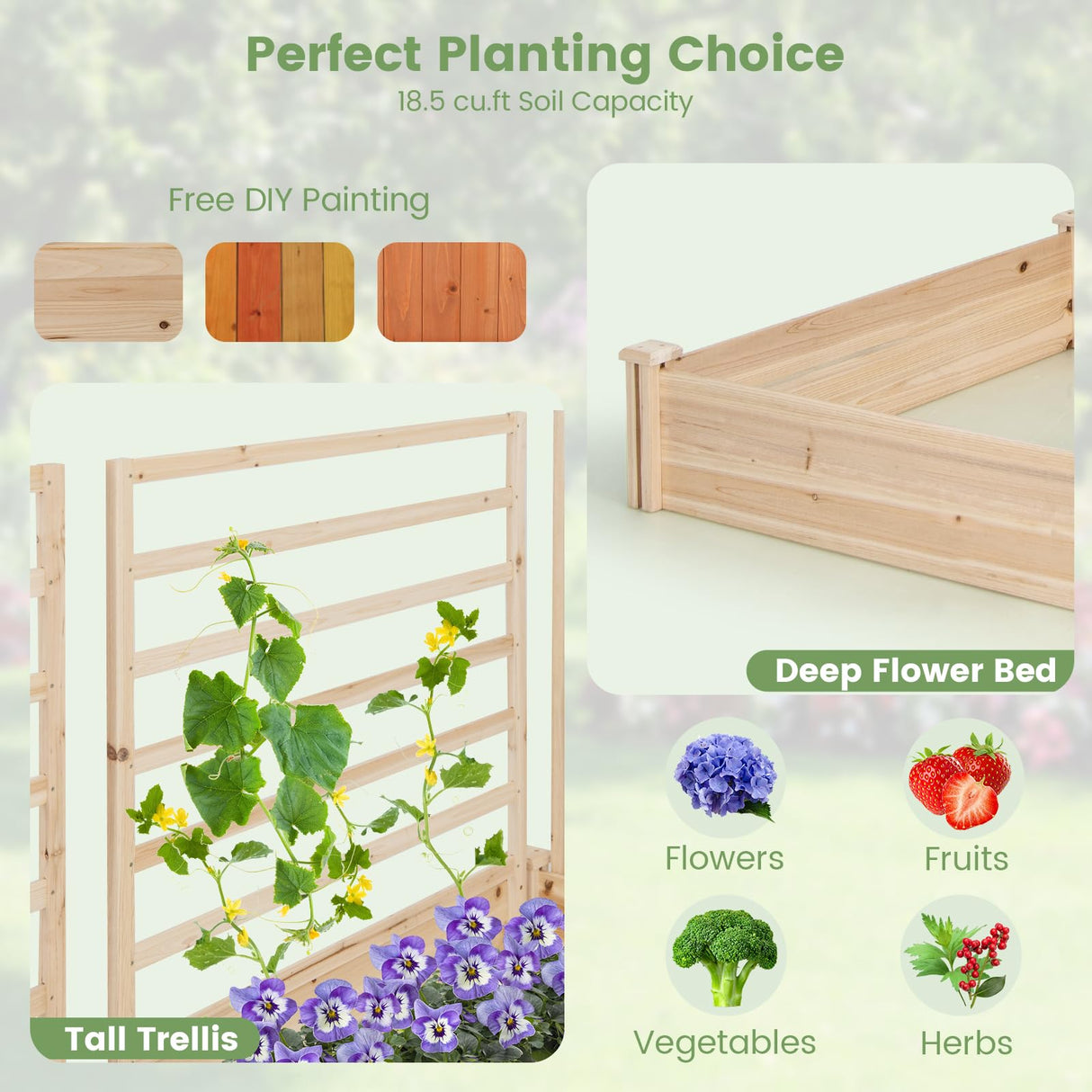Giantex Raised Garden Bed with 3 Trellises, 88"L x 45"W x 43"H, Set of 2 Wood Planter Box for Vegetables Flowers Herbs Fruits Climbing Plants Cucumber, Easy Assembly, Outdoor Rectangular Raised Beds Giantex