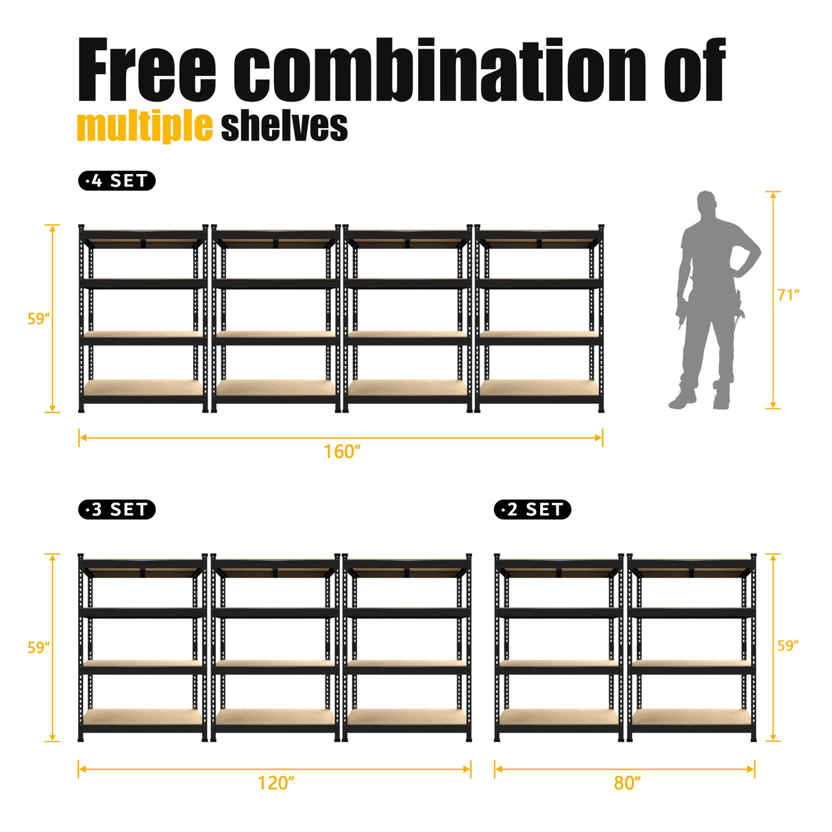 PrimeZone 40" W x 20" D x 59" H Heavy Duty Storage Shelves, 4 Tier Adjustable Garage Shelving Unit, Metal Organizer Shelf Utility Rack for Warehouse Pantry Closet Kitchen, Black PrimeZone