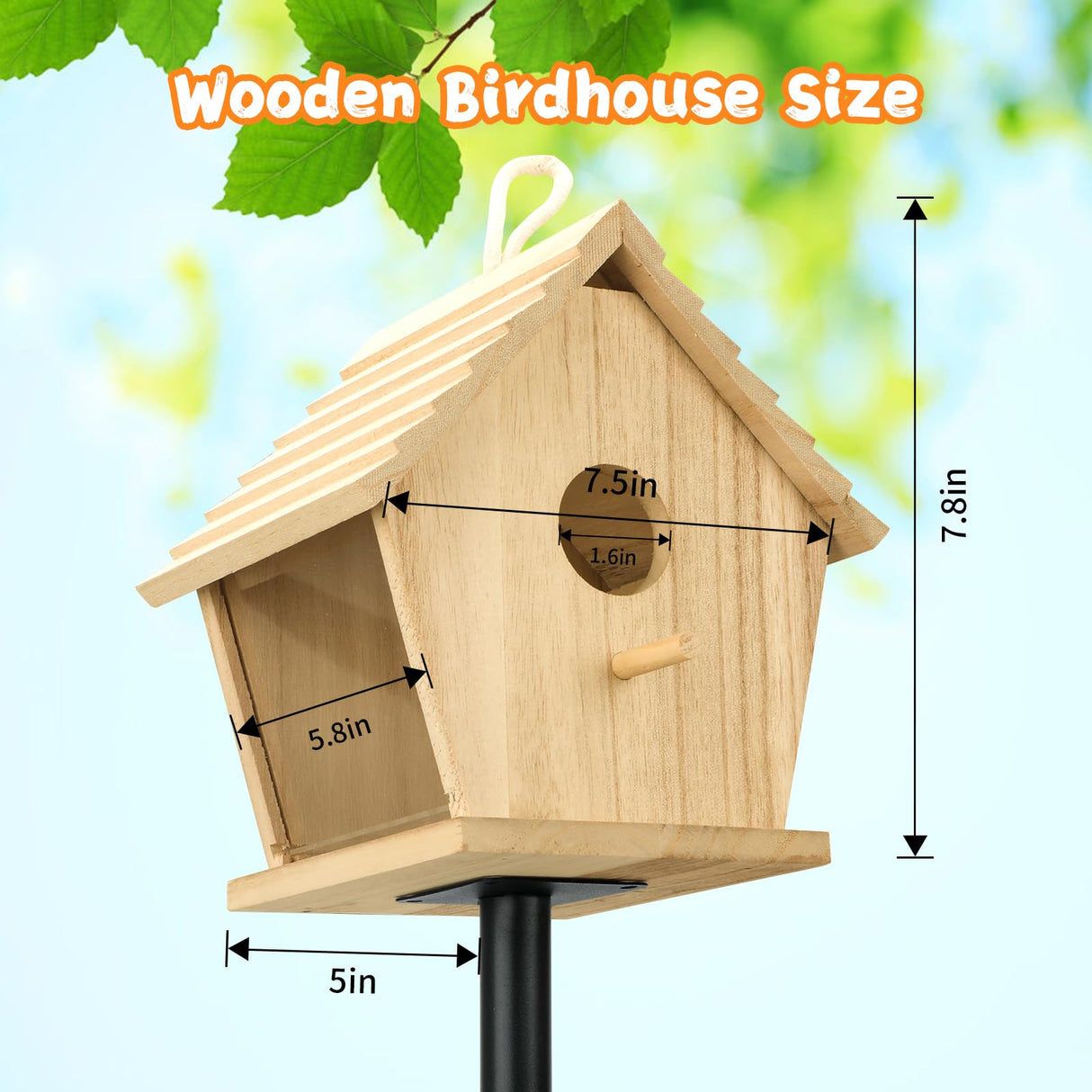 Bluebird Houses for Outside Clearance with Pole, Hanging Bird House Outdoors Garden Patio with Easy Clean Wood Birdhouse Viewing Window Garden Patio for Swallow Sparrow Hummingbird Finch Cardinals GINDOOR