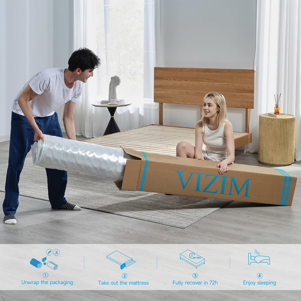 VIZIM Full Mattress, 12 Inch Hybrid Mattress with Individual Pocket Springs & Comfort Memory Foam, Full Size Bed for Pressure Relief & Targeted Support, Medium Firm VIZIM