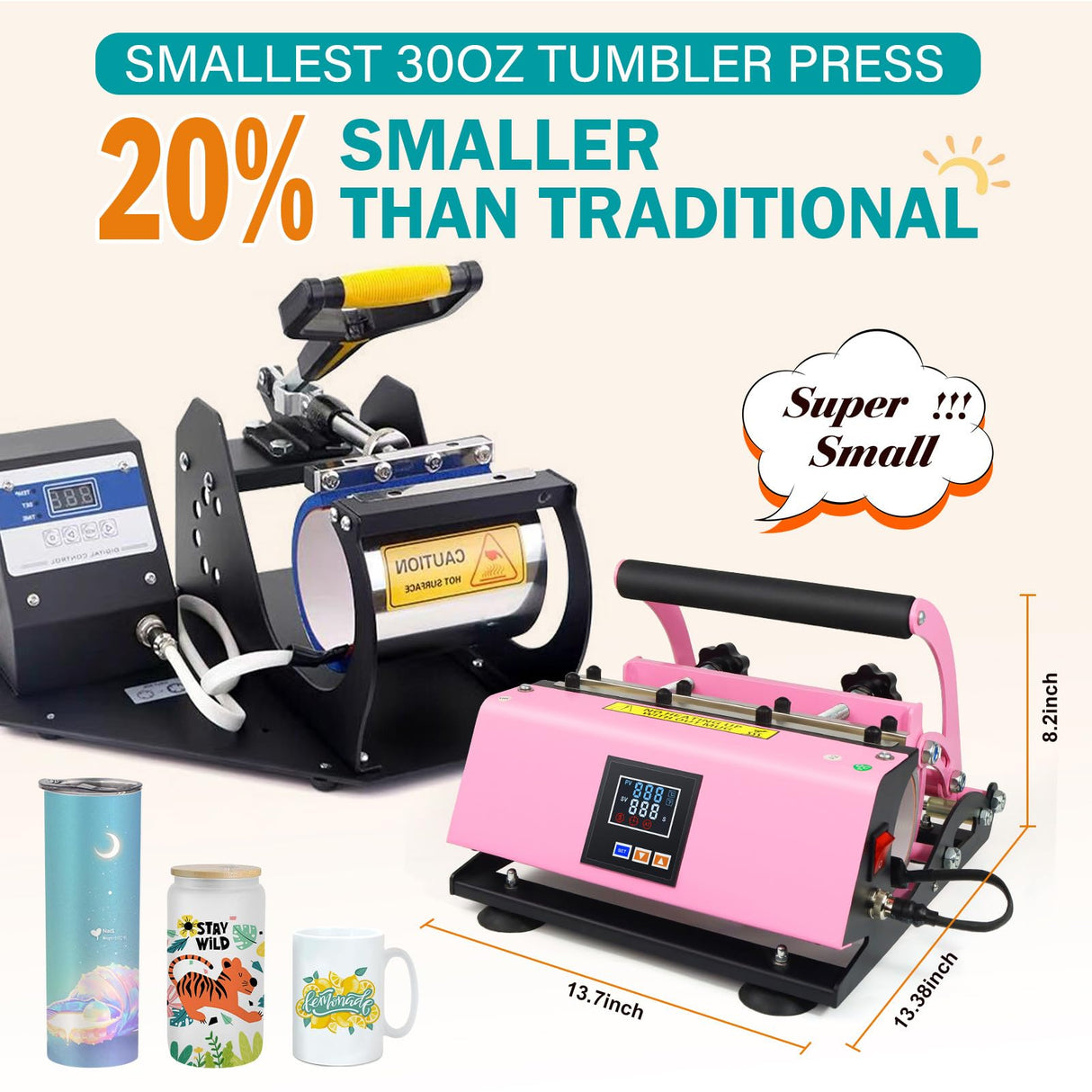 Tumbler Mug Cup Heat Press Machine for Sublimation 15-30oz,Mug Cup Printing Machine,Cups Not Included (Pink) amusediy