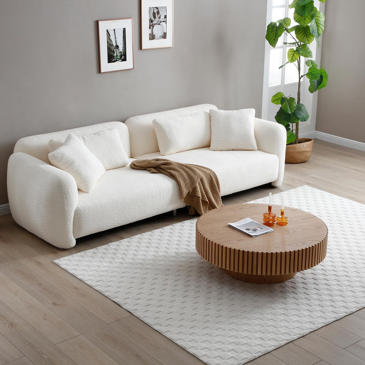 JURMALYN Round Coffee Table Wood Circle Coffee Table for Living Room Contemporary Fluted Coffee Table for Apartment, Easy Assembly ø31.49'', Wood Oak JURMALYN