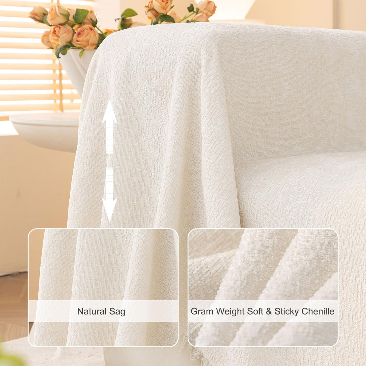 STACYPIK Soft Ivory White Sofa Covers Cats Dogs Anti-Scratch Couch Cover for Sectional Furniture Protector for 3 Cushion Couch with Tassels Anti Slip Loveseat Couch Cover Boho Couch Cover-71x134IN STACYPIK