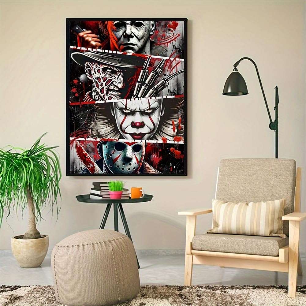 Clendo Halloween Diamond Art Kits for Adults - Horror 5D Diamond Painting for Adults, Full Drill Diamond Dots Gem Art Kit for Wall Home Decor Arts Craft 12x16 inch Clendo