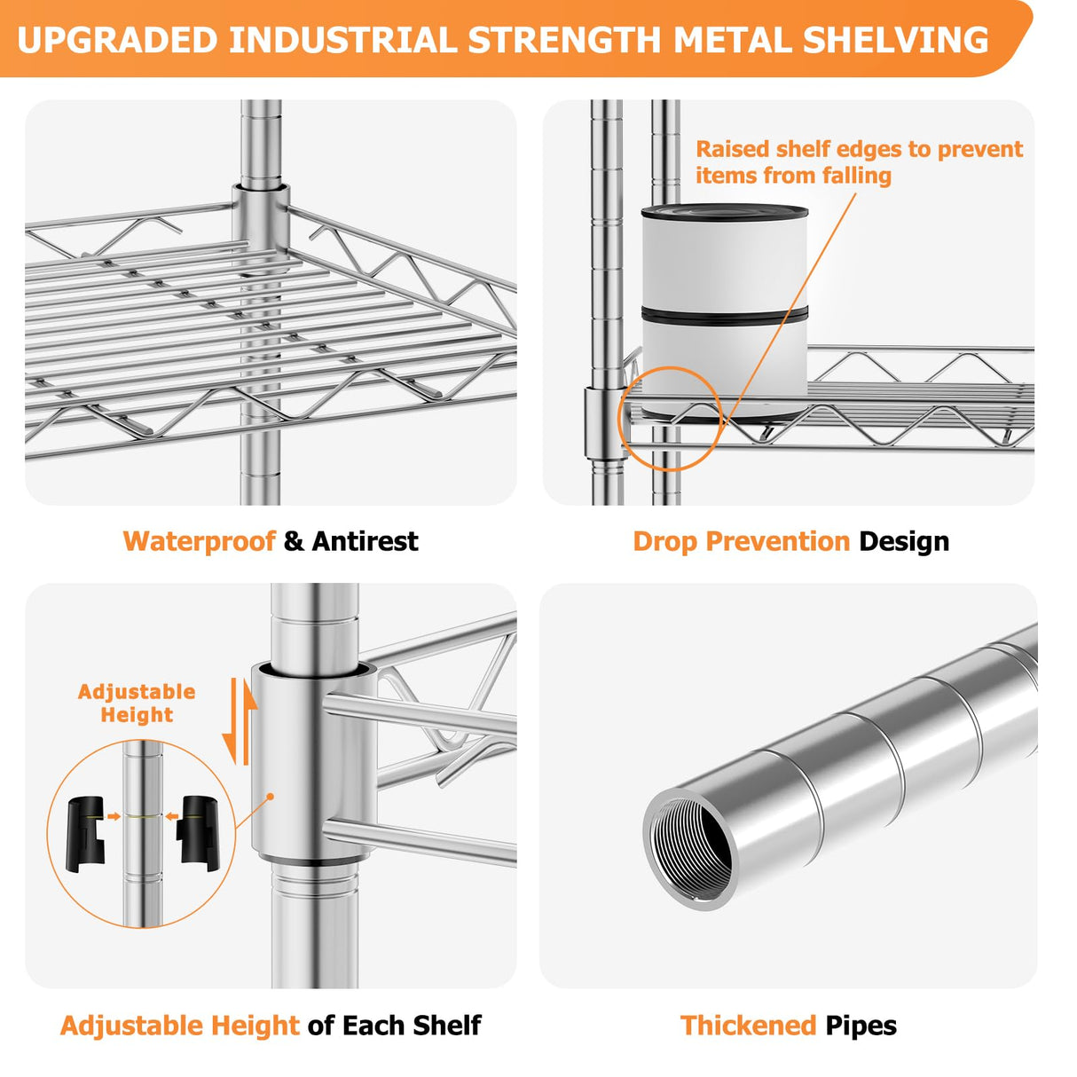 Storage Shelves,21.3"W*11.8"D*58.5"H Kitchen Wire Shelving Unit Loads 550LBS,5-tier Adjustable Metal Utility Shelf,Garage Shelves,Home Storage Rack for Kitchen,Laundry,Pantry and Closet,Chrome ROOMTEC