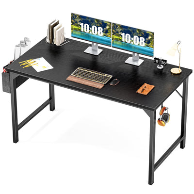 OLIXIS Computer Office Desk, 48 Inch Writing Work Study PC Wood Modern Table with Storage Bag & Headphone Hook Simple Bedroom for 2 Person Kids Student Table, Black