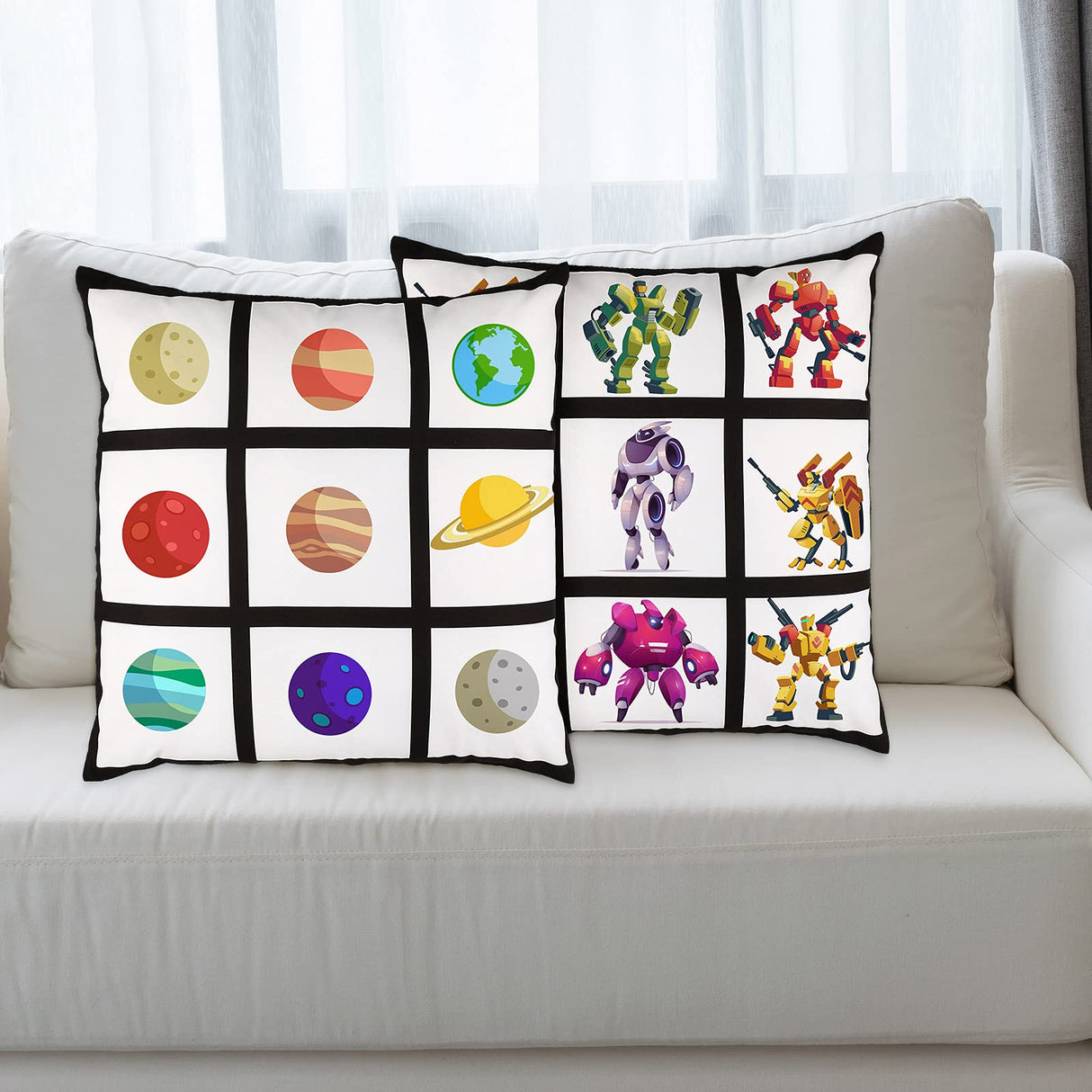 Sublimation Blank Panel Pillow Case 16 x 16 Inches DIY Polyester Cushion Cover 9 Photo Panel Throw Pillowcase for Printing Sofa Couch No Pillow Insert (6) Sieral