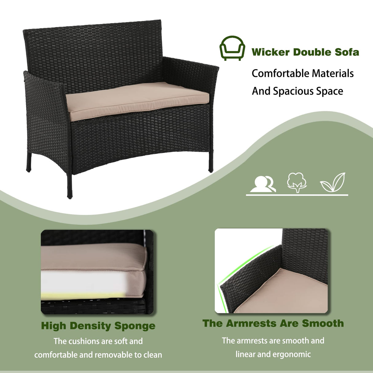 4 Pieces Patio Furniture Set Rattan Outside Furniture Wicker Sofa Garden Conversation Sets with Soft Cushion and Glass Table for Yard Pool or Backyard,Black PayLessHere