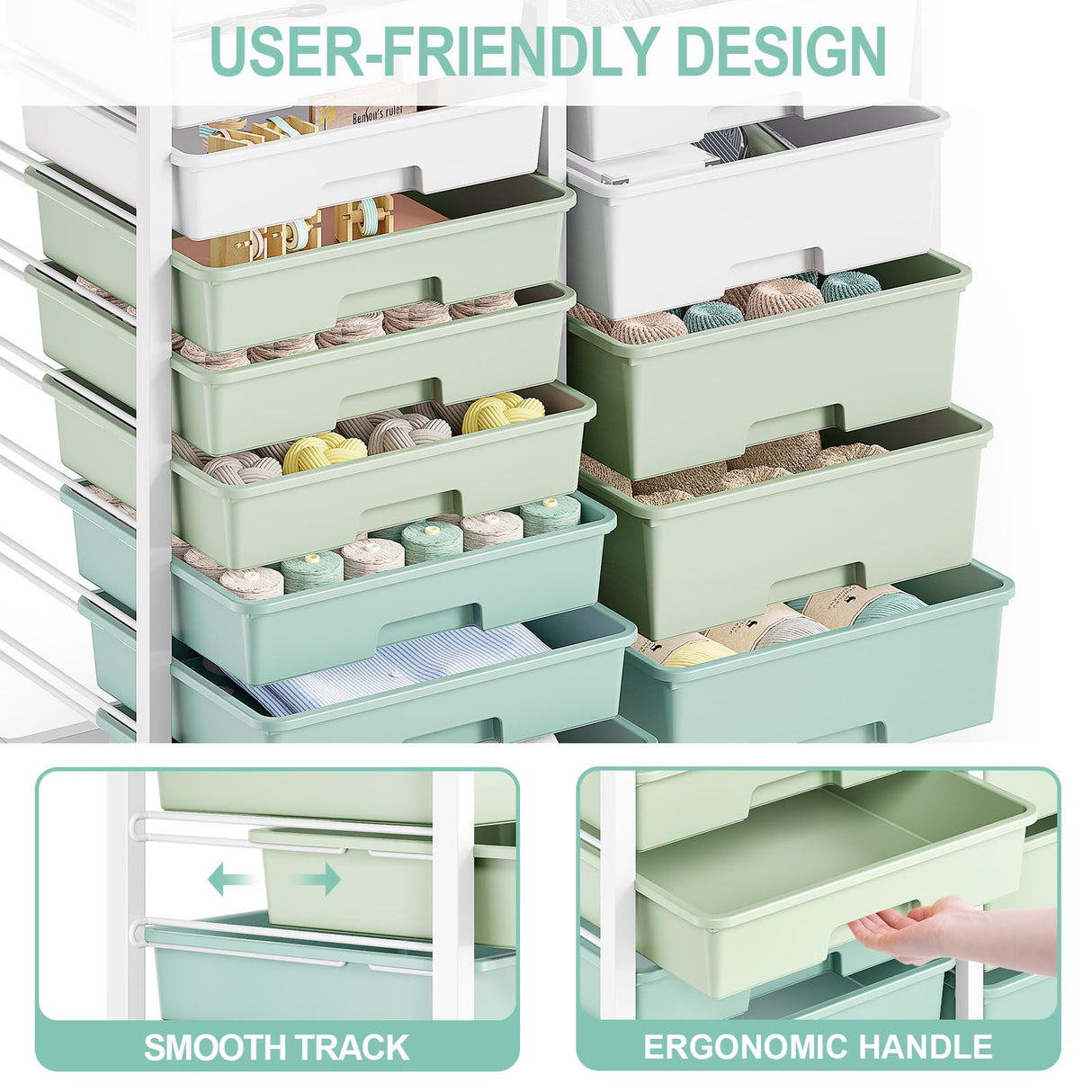 SYKIARIOL 14 Drawer Rolling Cart with Tabletop & DIY Pegboard, Storage Cart with Wheels, Classroom Organizers Utility Cart for Office Home School, Art Supplies, Mobile Craft Organizer, Green SYKIARIOL